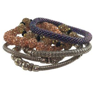 Stretch Bracelet Lot of 6 Silver Tone Disco Ball Rhinestones Stackable